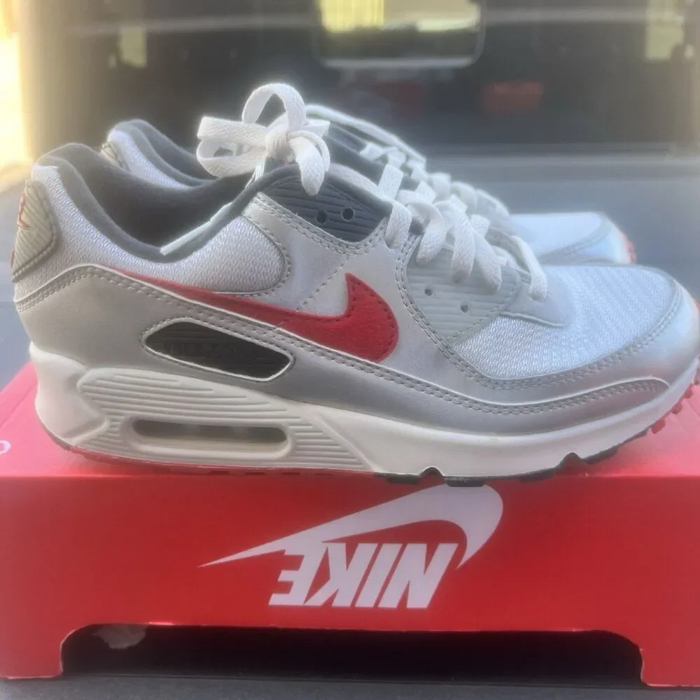 Nike air Max 90 Photon Dust Metallic Silver DX4233 001 Men Sz 8.5 Athletic Shoe